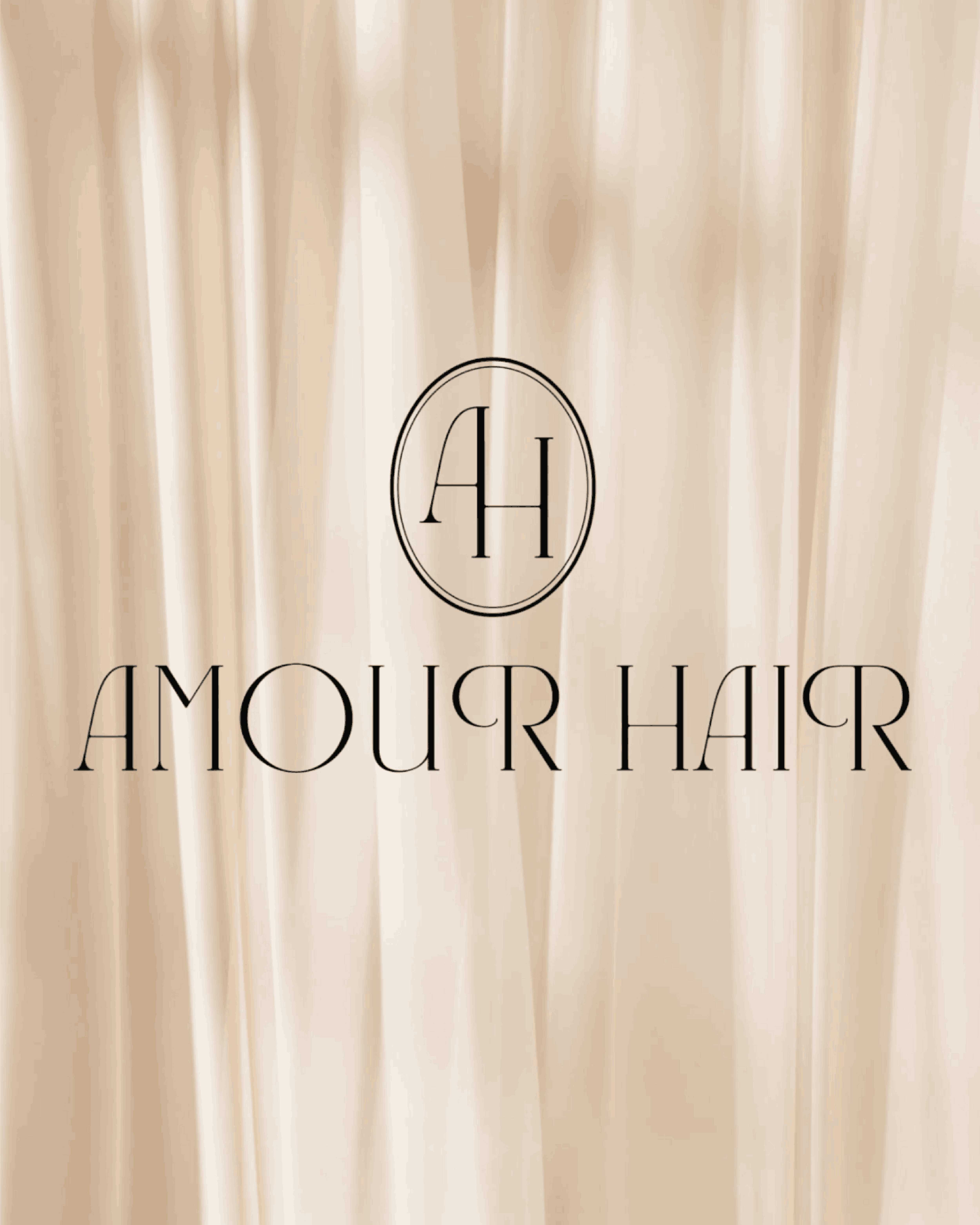 Vizualizácia loga Amour Hair na béžovom podklade.