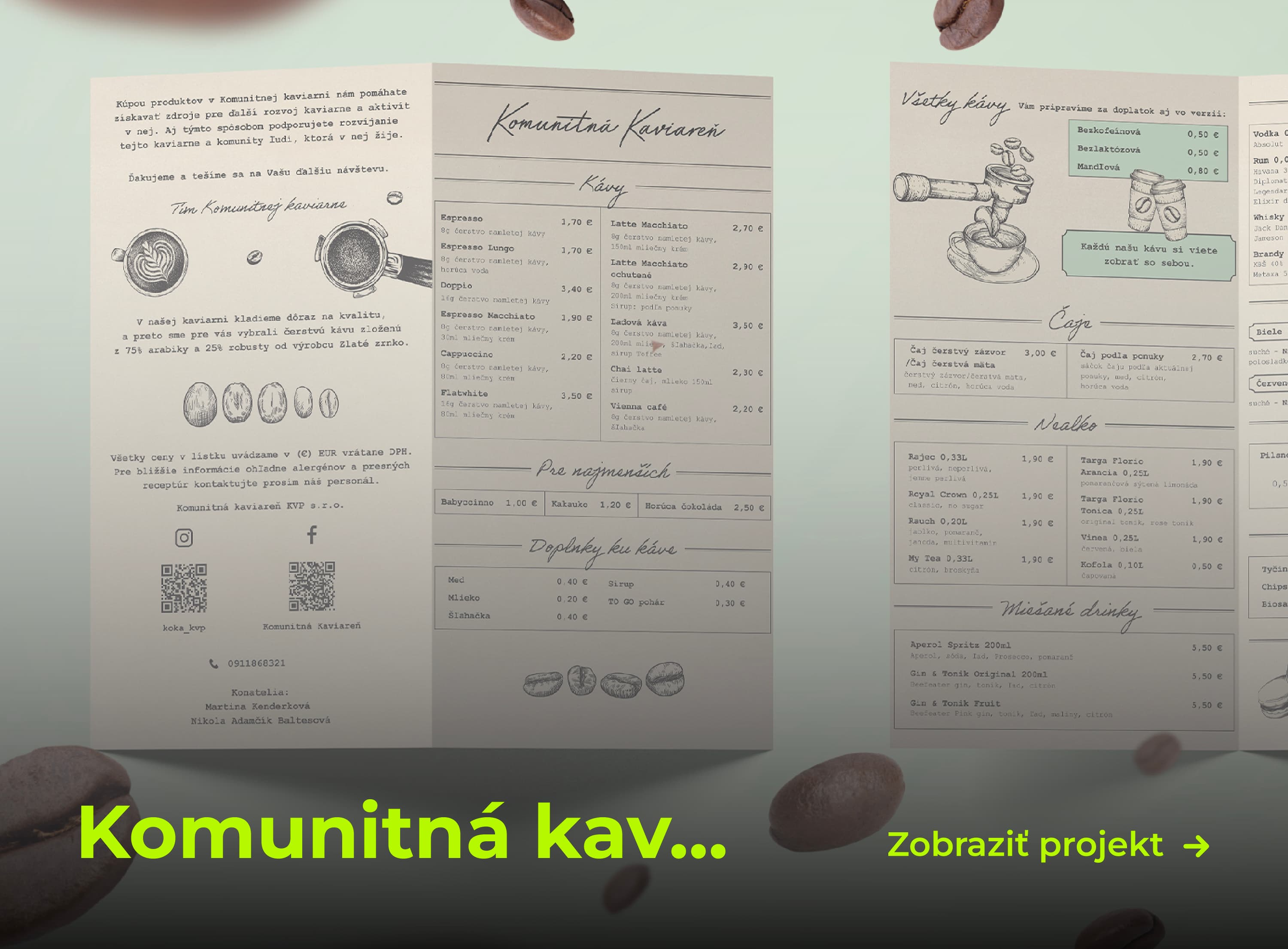 Nápojový lístok Komunitnej Kaviarne