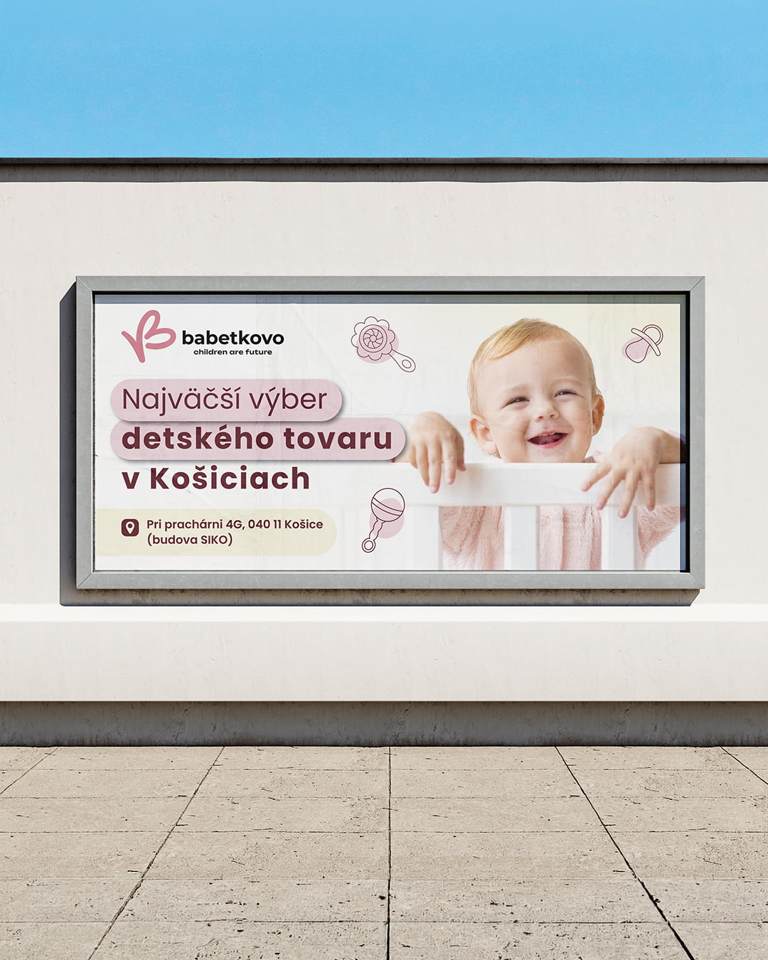 Reklamný billboard pre Babetkovo s detským vizuálom a textom